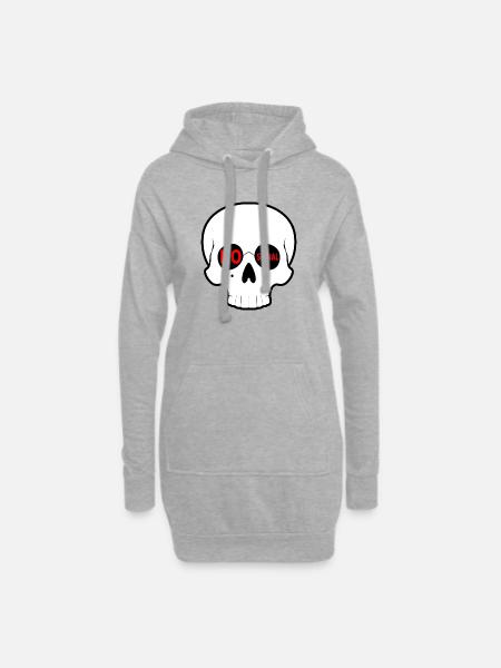 No_Signal_Skull_Minimal_Streetwear - Sweat-shirt à capuche long Femme - gris chiné