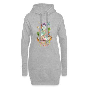 Tranzending Buddha meditating hand-drawn - bunt - Hoodie-Kleid - Grau meliert - Vorne