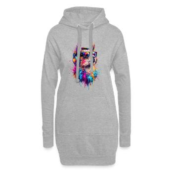 Lama Pop Art - Hoodie-Kleid - Grau meliert - Vorne