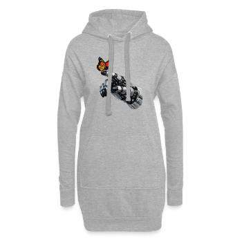 Mechanische Hand trifft Schmetterling - Hoodie-Kleid - Grau meliert - Vorne
