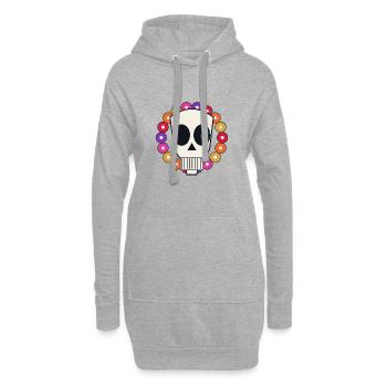 Crâne coloré collier boules - Sweat-shirt à capuche long Femme - gris chiné - Devant