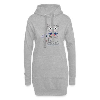 Katze und Möwe - Hoodie-Kleid - Grau meliert - Vorne