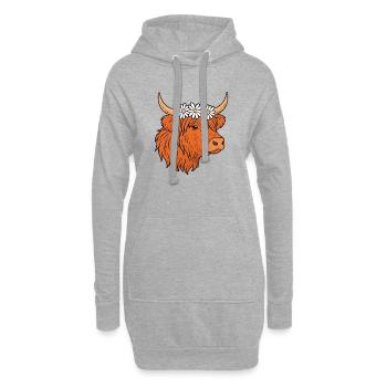 Scottish Highland cattle with daisies - Hoodie Dress - heather grey - Front
