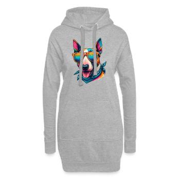 Bunter Bullterrier mit Sonnenbrille - Hoodie-Kleid - Grau meliert - Vorne