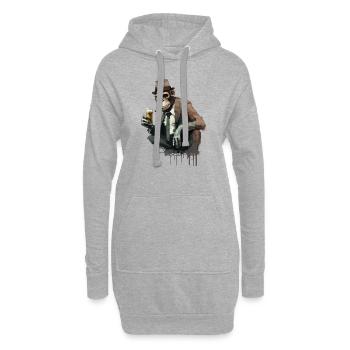 Gangster Schimpanse mit Bier in der Hocke - Hoodie-Kleid - Grau meliert - Vorne