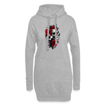 Crâne avec des fleurs - Sweat-shirt à capuche long Femme - gris chiné - Devant