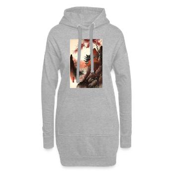 Chinesische Landschaft Rote Schwarze Tinte Tempel - Hoodie-Kleid - Grau meliert - Vorne