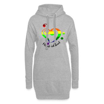 Herz bunt Notenschlüssel Regenbogenfarben - Hoodie-Kleid - Grau meliert - Vorne