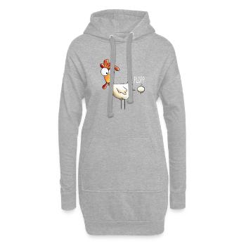 Plopp es ist raus das Ei - Huhn - Hahn - Gockel - Hoodie-Kleid - Grau meliert - Vorne
