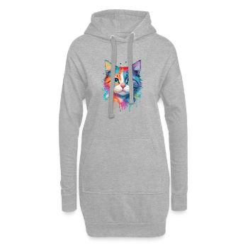 Niedliche Katze - Hoodie-Kleid - Grau meliert - Vorne