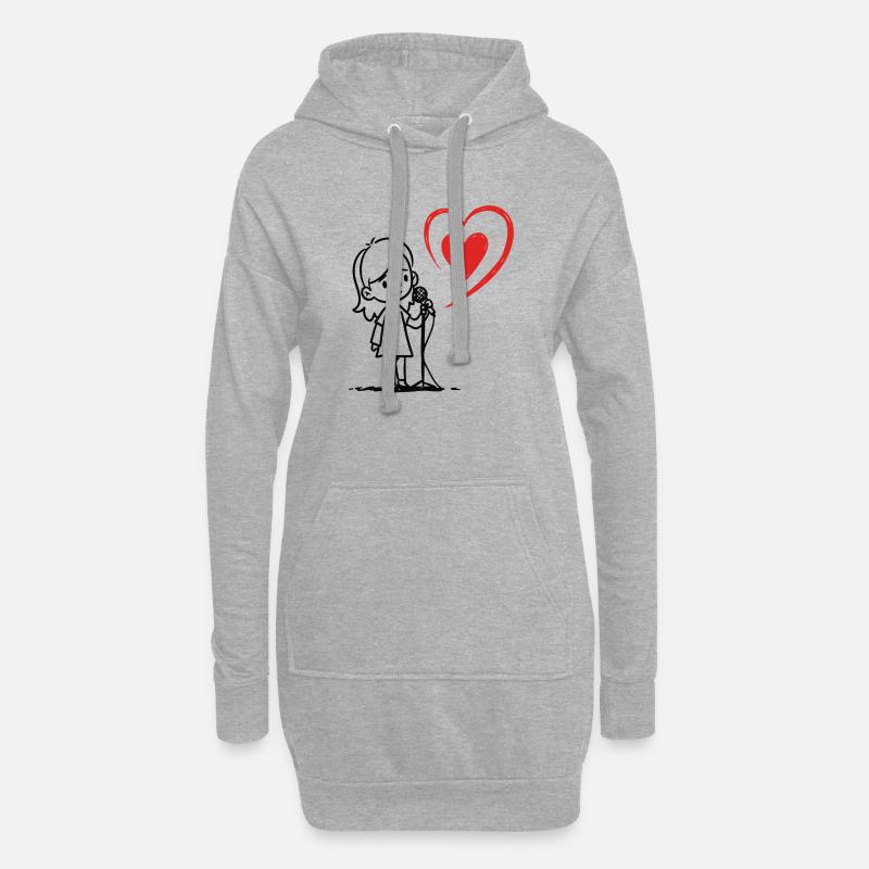 Mädchen singt mit einer Herznote - Hoodie-Kleid - Grau meliert