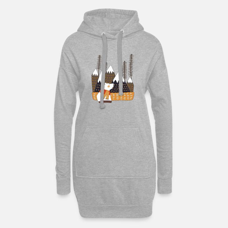 Winterwald mit Eisbär - Hoodie-Kleid - Grau meliert