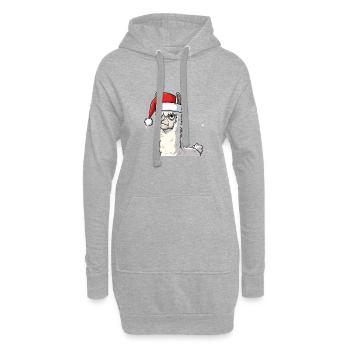 Lama avec le Père Noël Chapeau Alpaga Anti Noël - Sweat-shirt à capuche long Femme - gris chiné - Devant