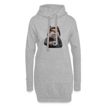 Grim Bulldog Coffee Cartoon Funny Dog - Hoodie Dress - heather grey - Front