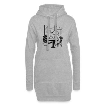 Hund im Café - Hoodie-Kleid - Grau meliert - Vorne