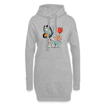 Schmetterling fliegt zu Blüten - Hoodie-Kleid - Grau meliert - Vorne