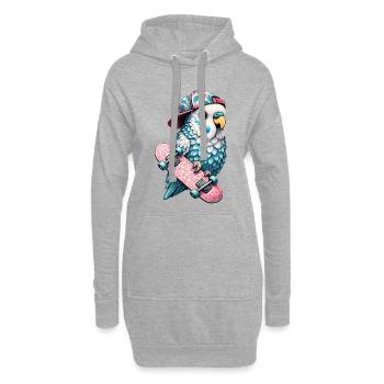 Cooler Skateboard-Vogel mit Cap – Streetstyle Desi - Hoodie-Kleid - Grau meliert - Vorne