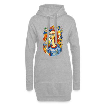 Abstraktes Frauen Porträt mit Formen und Farben - Hoodie-Kleid - Grau meliert - Vorne