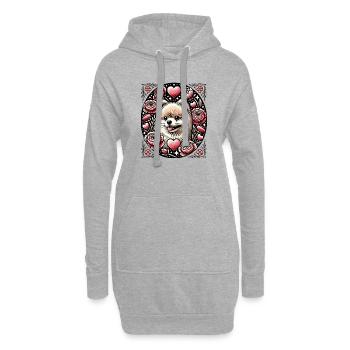 Shiba au cœur floral avec des roses - Sweat-shirt à capuche long Femme - gris chiné - Devant