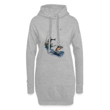 Fischer in Aktion: Aquarelllachs - Hoodie-Kleid - Grau meliert - Vorne