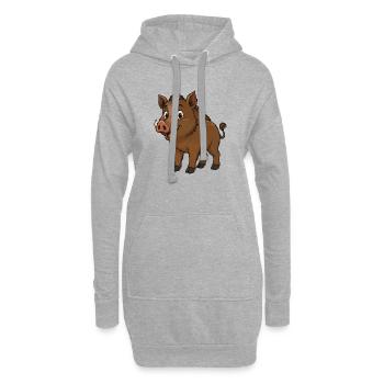 Joyeux dessin animé de sanglier sauvage - Sweat-shirt à capuche long Femme - gris chiné - Devant