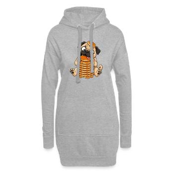 Carlin avec des pancakes Dessin animé drôle - Sweat-shirt à capuche long Femme - gris chiné - Devant