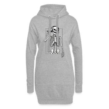 Skelett mit Kopfhörern - Hoodie-Kleid - Grau meliert - Vorne