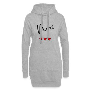 MERCI. THANKS. THANK YOU. ANNIVERSAIRE. NAISSANCE. - Sweat-shirt à capuche long Femme - gris chiné - Devant