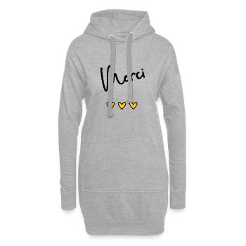 MERCI. THANKS. THANK YOU. ANNIVERSAIRE. NAISSANCE. - Sweat-shirt à capuche long Femme - gris chiné - Devant