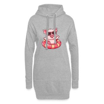 Cochon Été Bande Dessinée - Sweat-shirt à capuche long Femme - gris chiné - Devant