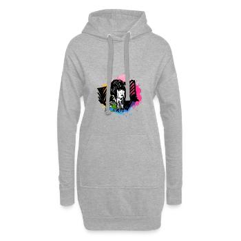 Geisha dessiné à la main avec des éclaboussures de peinture - Sweat-shirt à capuche long Femme - gris chiné - Devant