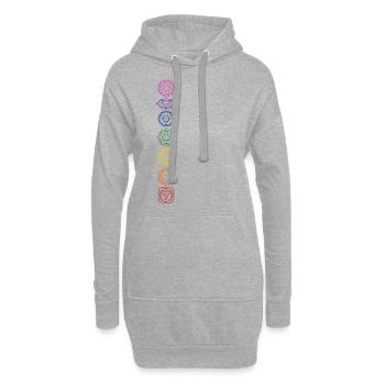 7 Chakra Symbole - Farben Zuordnung - Hoodie-Kleid - Grau meliert - Vorne