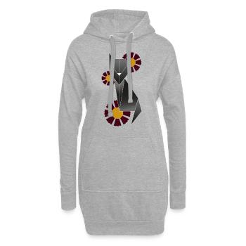 Chat géométrique avec des fleurs - Sweat-shirt à capuche long Femme - gris chiné - Devant