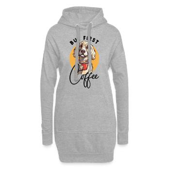Kaffee But First Coffee Hund Tier Spruch Lustig - Hoodie-Kleid - Grau meliert - Vorne