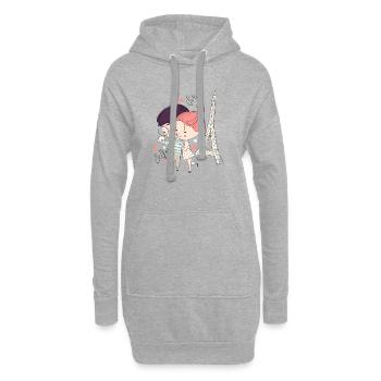 Pariser Liebe im Karikatur-Selfie - Hoodie-Kleid - Grau meliert - Vorne