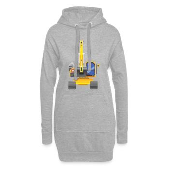 Gelber Bagger von vorne - Hoodie-Kleid - Grau meliert - Vorne