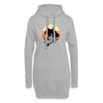 Silhouette de chien Coucher de soleil rétro - Sweat-shirt à capuche long Femme - gris chiné - Devant
