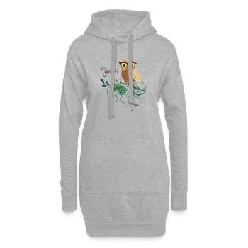 Eule auf einer Blütenranke - Hoodie-Kleid - Grau meliert - Vorne