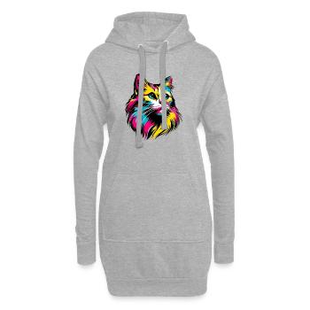 Chat - Sweat-shirt à capuche long Femme - gris chiné - Devant