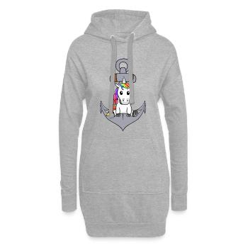 Anker Einhorn maritim Fabelwesen Seemann Ahoi - Hoodie-Kleid - Grau meliert - Vorne