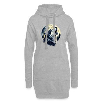 Wolf heult den Vollmond an - Hoodie-Kleid - Grau meliert - Vorne
