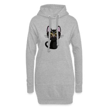 Chat noir - Sweat-shirt à capuche long Femme - gris chiné - Devant