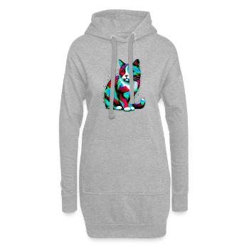 Katze - Hoodie-Kleid - Grau meliert - Vorne