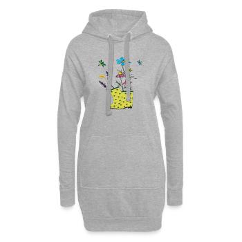Garten Stiefel mit Blumen und Kräuter - Hoodie-Kleid - Grau meliert - Vorne