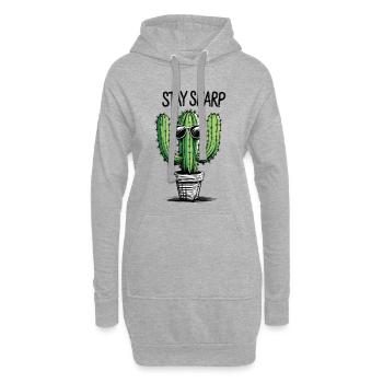 Kaktus mit Sonnenbrille und Botschaft - Hoodie-Kleid - Grau meliert - Vorne