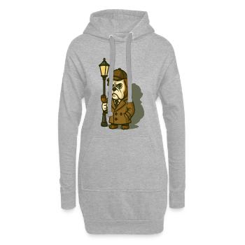 Sherlock Bulldog détective avec la pipe et la lampe - Sweat-shirt à capuche long Femme - gris chiné - Devant