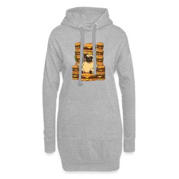 Witziger Mops König Cheeseburger Cartoon Lustig - Hoodie-Kleid - Grau meliert - Vorne