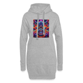 Psychedelische Hamsa Auge Hand Mandala - Hoodie-Kleid - Grau meliert - Vorne