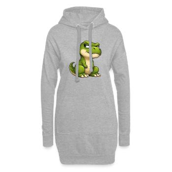 Mürrischer T-Rex Cartoon skeptischer Blick  - Hoodie-Kleid - Grau meliert - Vorne