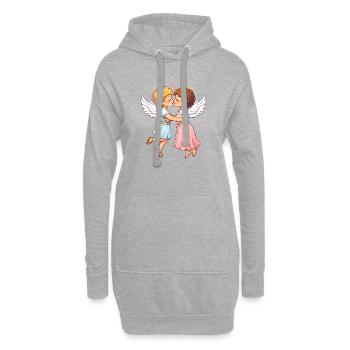 Deux anges amoureux – étreinte céleste - Sweat-shirt à capuche long Femme - gris chiné - Devant